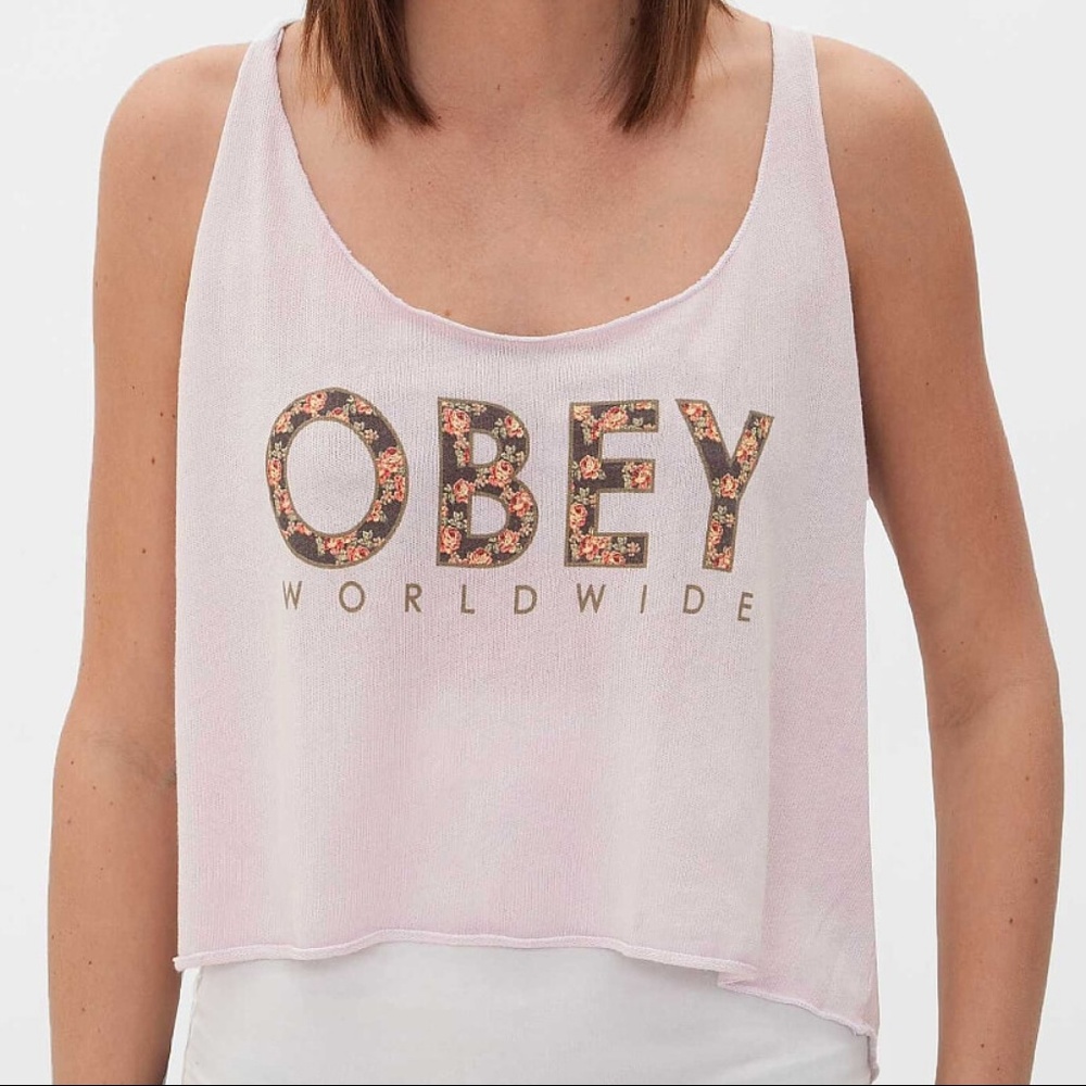NWT Obey Floral Cropped Tank Top tee shirt cami large